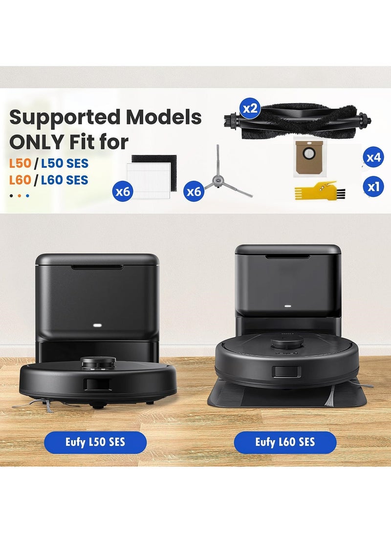 اكسيسن 19 قطعة طقم إكسسوارات بديلة للمكنسة الكهربائية الروبوتية Eufy L60 L50 L60 L60 SES L50 SES، 6 فلاتر، 6 فراشي جانبية، 4 أكياس غبار، 2 فرشاة رئيسية، 1 أداة تنظيف - Image 2